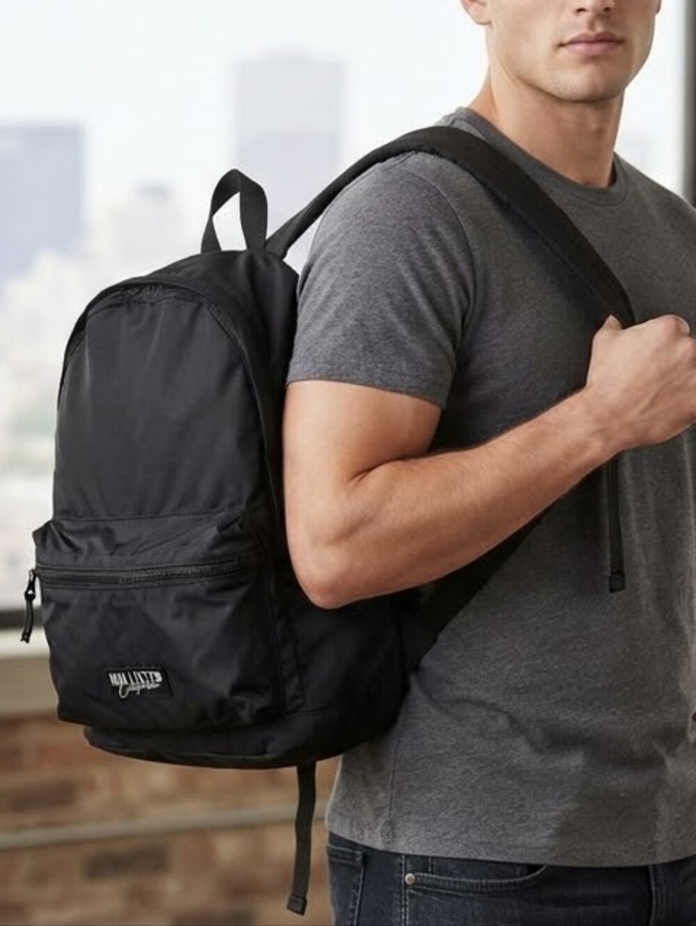 Hollister Black Lightweight Nylon Canvas Mini Backpack School Travel Bag Casual